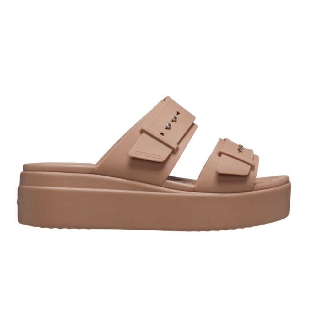 Crocs Brooklyn Buckle Wedges Latte Lightweight Comfort Sandals Size 9 New - Picture 5 of 11